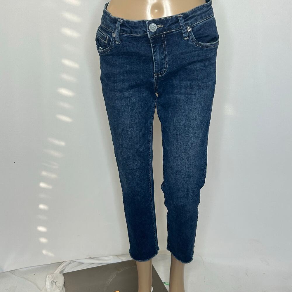 KUT From the Kloth Katy Boyfriend Jeans Size 4 Dark Wash Crop Raw Hem